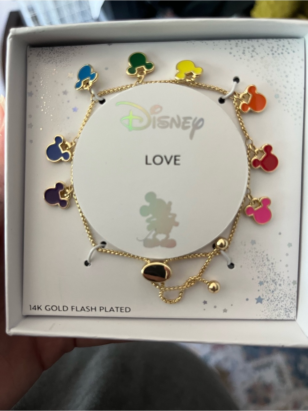 Disney 14k plated Bracelet with Multicolor Mickey Enamel Charms